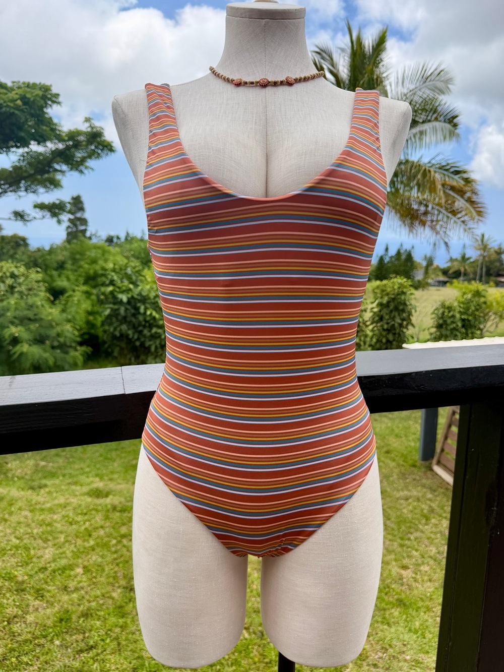 MAI Retro Stripe Low Back One Piece Swimsuit Medium tried on never worn 🌺
